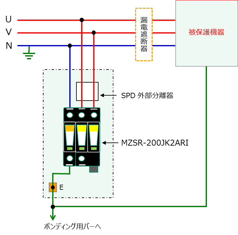 MZSR-200JK2の単相2線配線図