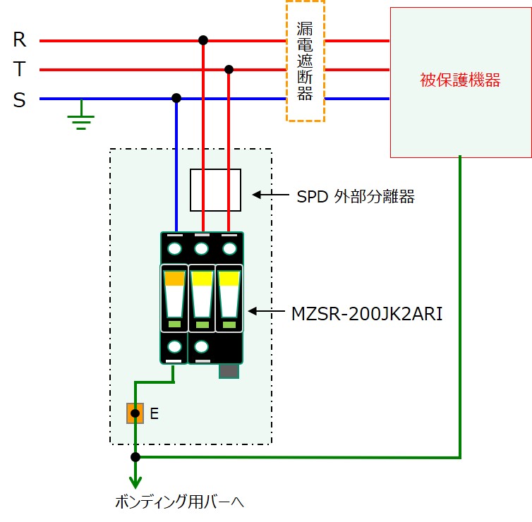 MZSR-200JK2の単相2線配線図