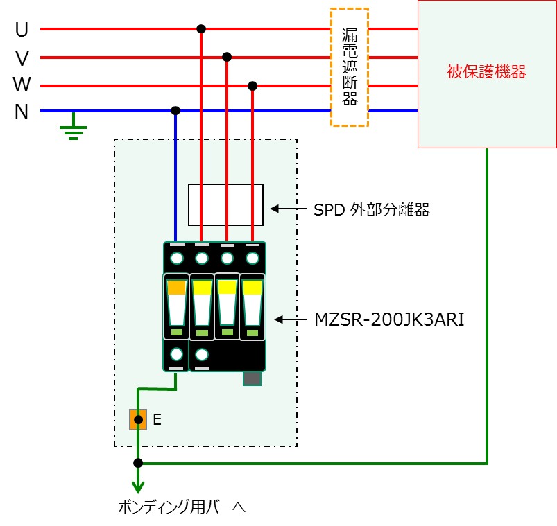 MZSR-200JK2の単相2線配線図