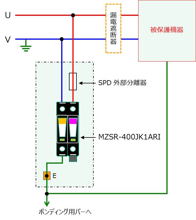 MZSR-200JK2の単相2線配線図