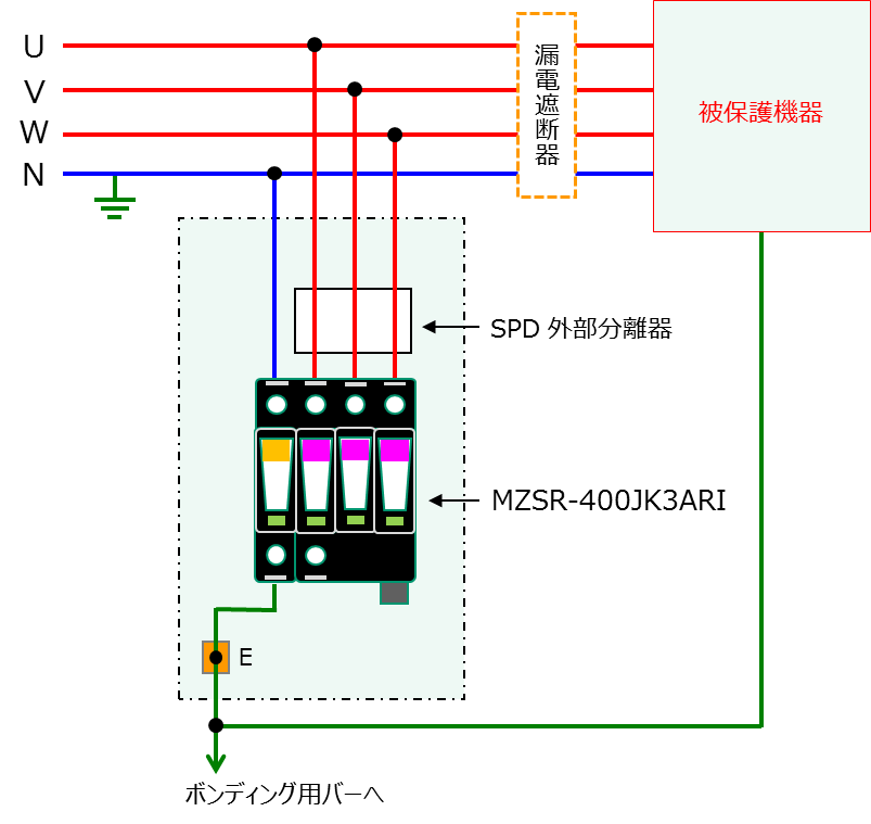 MZSR-200JK2の単相2線配線図