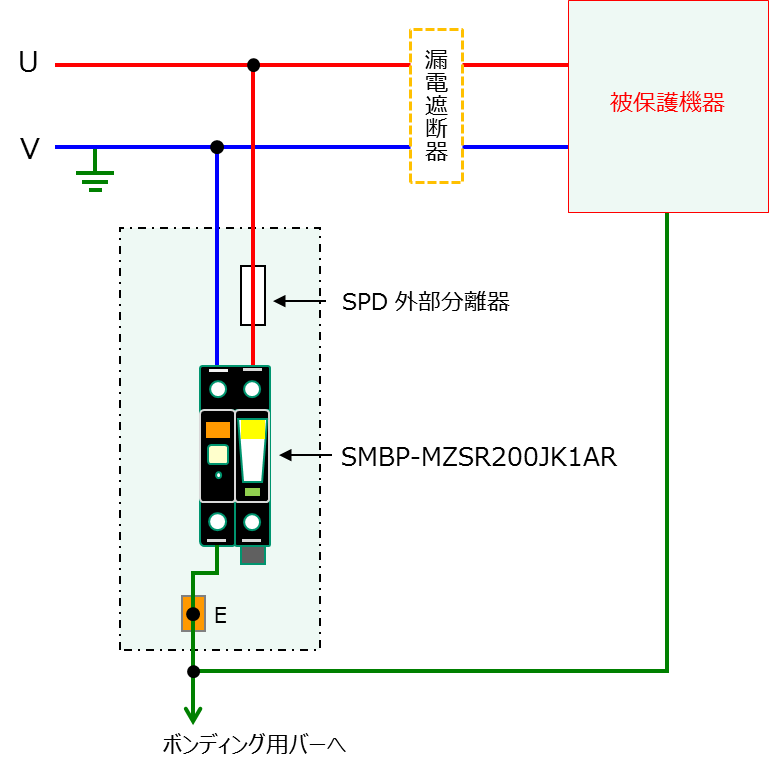 SMBP-MZSR200JK1ARの単相2線配線図