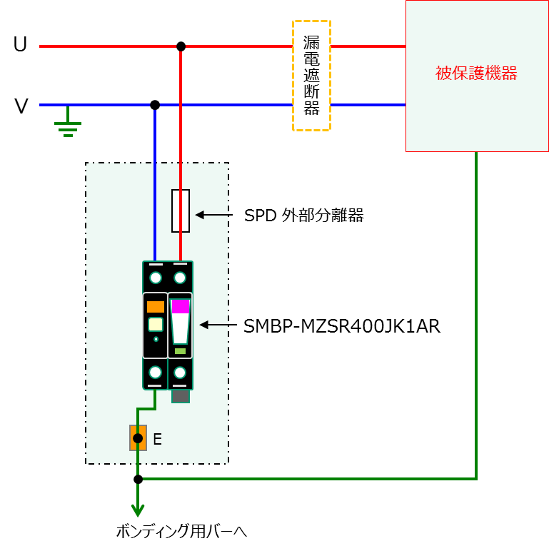 SMBP-MZSR400JK1ARの単相2線配線図