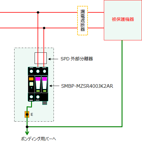 SMBP-MZSR400JK2ARの単相2線配線図
