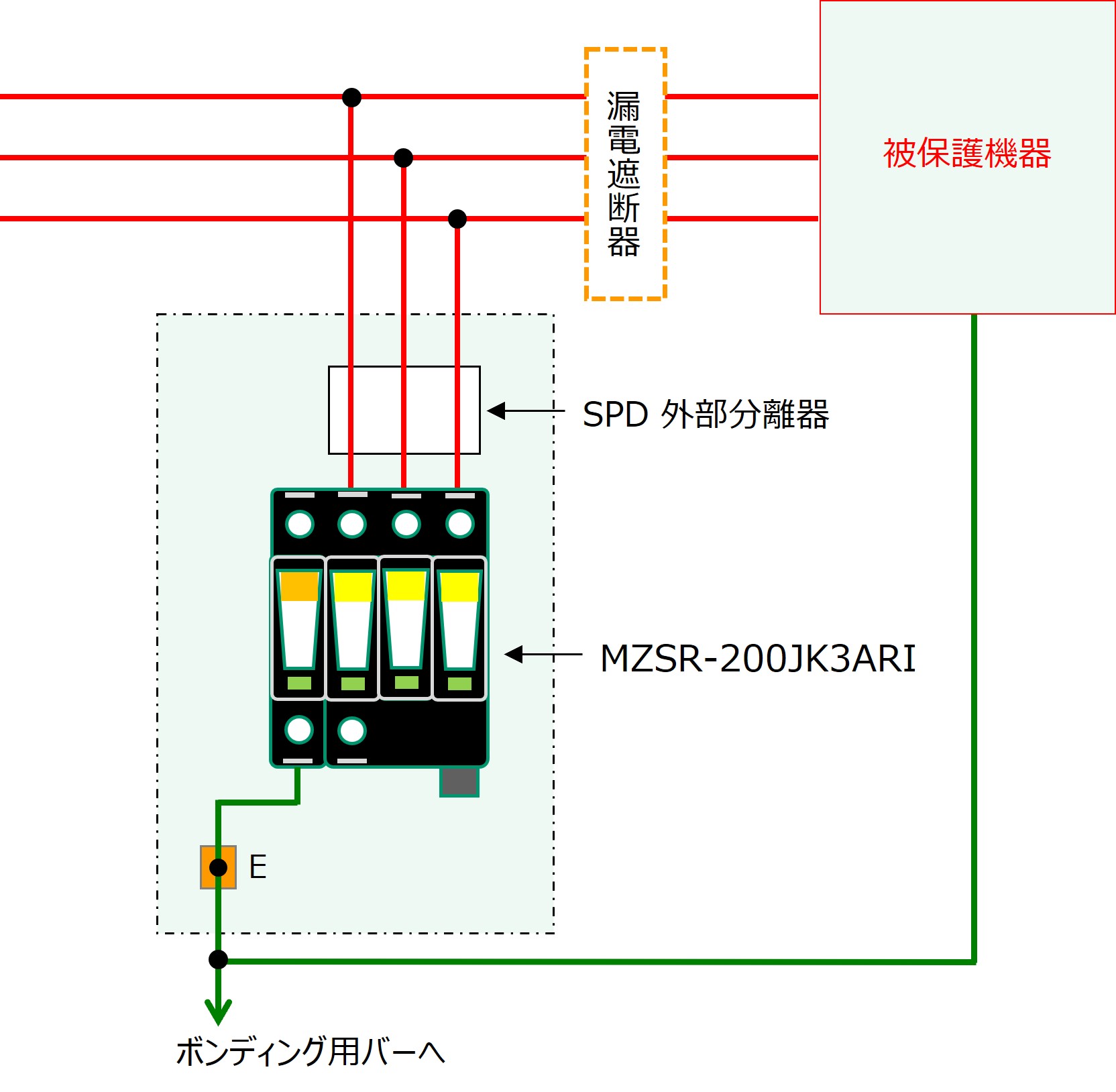 MZSR-200JK2の単相2線配線図
